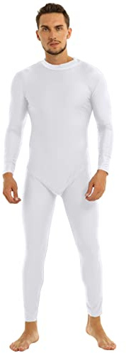 inhzoy Herr stretch body långärmad bodysuit overall heldräkt ståkrage långärmade tröjor män endelad underkläder bodywear, Vit, XL