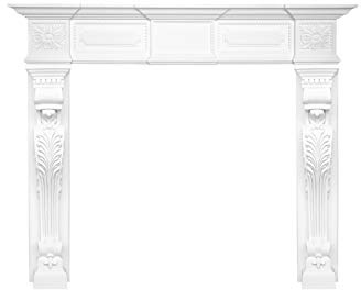 Console de cheminée en polyuréthane - Bordure décorative blanche - Pour salon (K3005 Set 1-187 x 132,5 cm) - Revêtement de cheminée murale - Socle