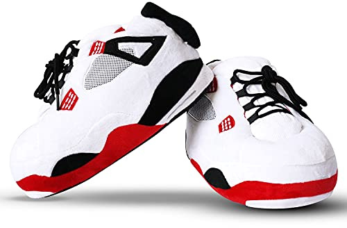 SoleSlip Sneaker Slippers Comfy and Trendy for Men, Pure Polyester| Fluffy Slippers with Standard Shoes Size that Fits All (White & Red)