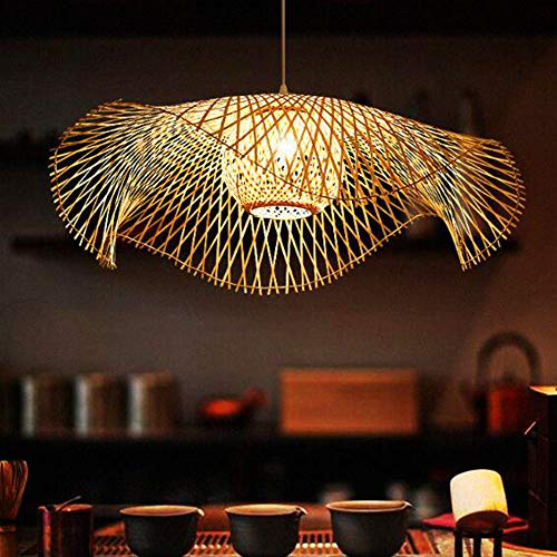 FUMIMID Vintage Bambus Pendellampe Natürlichen Gewebte Hängeleuchte Rattan Lampenschirm Handgefertigten Kronleuchter E27 Pendelleuchte Schlafzimmer Wohnzimmer Esszimmer Küche Deckenleuchter,55cm