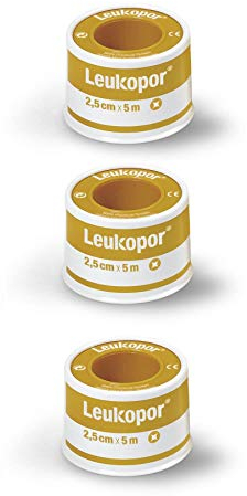 Leukopor Paper nastro fasciatura - nastro microporoso per un'adesione e un fissaggio duraturi della medicazione - rotolo di 2,5 cm x 5 m x 3 pezzi