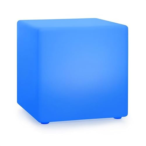 Blumfeldt Shinecube XL Gartenlampe mit LED-Beleuchtung in 16 Farben, Größe: 40 x 40 x 40 cm, Licht-Modi: Strobe, Flash, Fade, Smooth, wasserdicht, Fernbedienung, Akku, In-/ Outdoor, Material: PE, weiß
