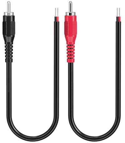 RCA to Speaker Wire, 18AWG 2 Pack RCA Male Plug Adapter to Bare Cable Open End, UIInosoo Audio Cable 1ft, Black and Red