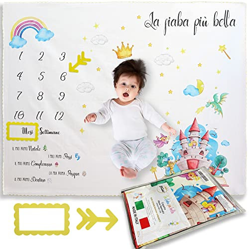 ANDY & HELEN Coperta Mesi Neonato 100% Cotone Made in Italy x Maschio e Femmina con Segnamesi - 103x135cm