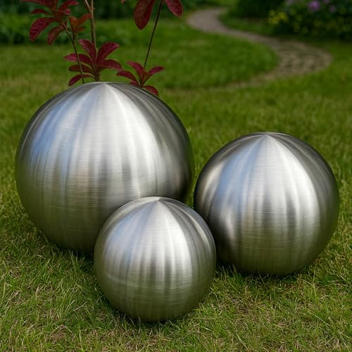 Köhko 3er Edelstahlkugeln-Set-10 Ø 28-38-48 cm Dekokugel aus gebürstet-matten Edelstahl