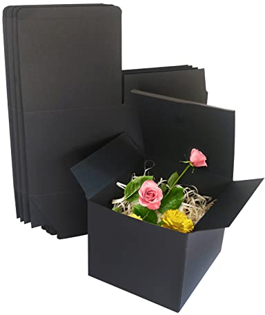 STRBOXONG Schwarze Kraftpapier-Geschenkbox, 130x130x130mm, Deckel, Hochzeit, Geburtstag, 10er