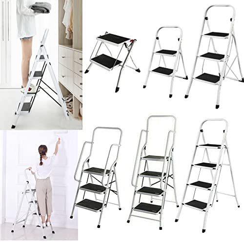 3.3FT Foldable Step Ladder for Home & Kitchen, 3 Step Ladder Anti-Slip Tread, Lightweight and Portable Metal Step Stool Folding, Easy to Store, 330LB Capacity