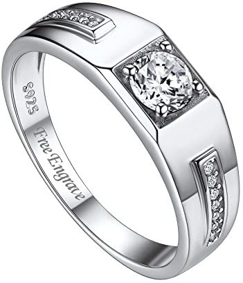 Suplight Herrenring 925 Sterling Silber Damen Solitärring Diamant Cubic Zirkonia Ehering mit Gravur Weißgold Bandring minimalistisch Weddingring Personalisierte Geschenke 62