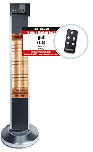 Korona 60000 Standheizstrahler Outdoor | Elektrisch | Für Terrasse, Balkon und Garten | Carbon-Heizelement | 2.000 Watt | Timer 24 Std. | Fernbedienung | Kippschutz
