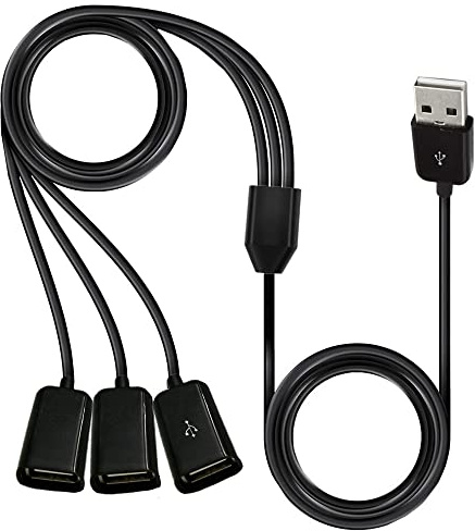 RIIEYOCA USB Splitter Y Cable,3 in 1 USB 2.0 A Male to 3 Female Jack Data Sync Charging Cable,Multi USB-Ports Power Extension Cable Cord for PC/Car/Laptop/U Disk,1M