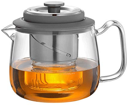 QHLOM Teiera Premium Glass ClearteaPot for tè all'Ingrosso Resistente al Calore con infusore in Acciaio Inox in Acciaio Inox Tazza di Vetro Sciolto Foglia Tea Flowering tè tè Amante del tè, Regalo