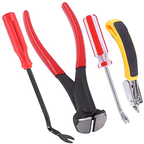 Swpeet Set di 4 strumenti per rimuovere graffette, tappezzeria e costruzione, estrattore per puntine a U con punta a U, per rimuovere tappeti perfetti per rimuovere tutti i tipi di graffette per