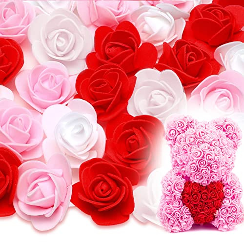 Giegxin 1000 Pcs 1.4 Inches Valentine Mini Foam Rose Bulk Artificial Mini Fake Roses Heads Foam Flowers for DIY Crafts Wedding Bouquets Centerpieces Party Decoration(White, Pink, Red)