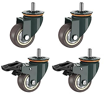 Aiyomi 4 Schwerlast-Rollen 3 Zoll 75mm Möbelrollen M10 M12 M14 M16 Gewinde Leise Gummi-Rollen Mit Bremse Universal Schwenkbar Lenkrollen 250KG Tragfähigkeit