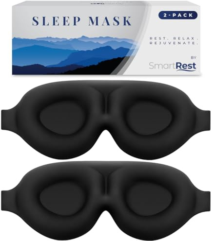 SmartRest Sleep Mask [2 Pack] - Eye Mask for Sleeping - Patented, Contoured, 100% Blackout, Zero Pressure Sleeping Masks for Women and Men, Blindfold and Eye Covers - S2 Black