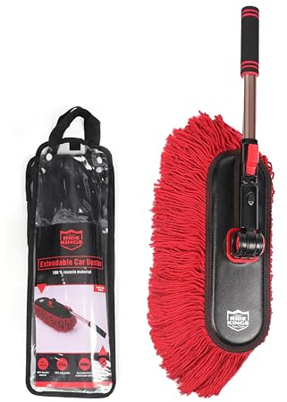 Ride Kings Plumero de coche exterior sin arañazos, kit de cepillo suave para coche, camión, SUV, RV y motocicleta, pelo de algodón encerado, plumeros de coche con mango extensible, plumero para