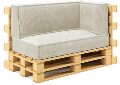 chilly pilley® Palettenkissen Palettenauflagen aus Cord für EU-Paletten - Abnehmbarer Bezug - Sitzkissen - Rückenlehnenkissen viele Farben (Creme, 3er Set)