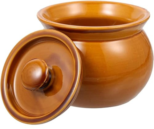 Hgjgwqh Casserole Ceramic Pot Ceramic Soup Bowls with Lid, Heat-Resistant Hot Pot Clay Pots 100% Natural Earthenware Clay Pot, Ceramic Stockpot Stewpot for Dinner and Party Farmhouse Style,Brown,350ml