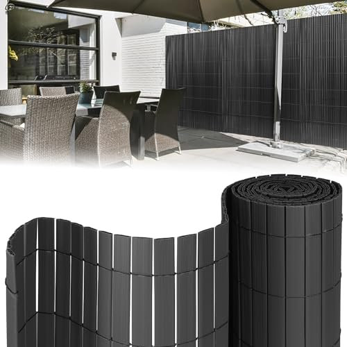 Izrielar Sichtschutz Balkon 180x900cm, PVC Sichtschutzmatte, Sichtschutzzaun Wetterfest, Balkonumrandung mit Kabelbindern, 4-Gewicht-Verstärkung,für Garten, Balkon Terrasse Outdoor, Anthrazit