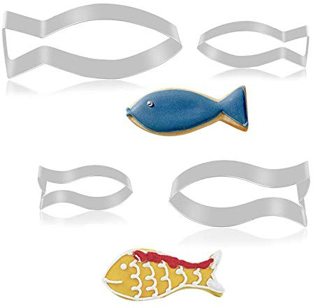 Fisch Ausstecher 4 Stück Christen Fisch Ausstechform Edelstahl Keksausstecher Set für Kommunion Konfirmation Taufe Plätzchenformen Backen Deko Fisch Keksausstecher