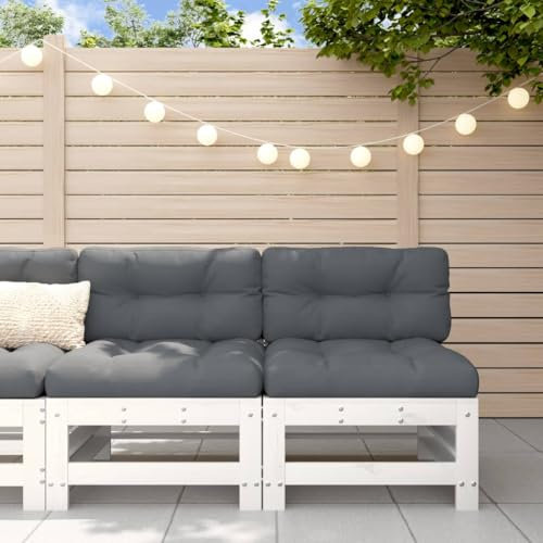 Gecheer Mittelsofas Sofa Lounge Gartensofa Einzelsofa Gartenmöbel Loungesofa Innenhof Terrasse mit Kissen 2 STK. Weiß Massivholz Kiefer