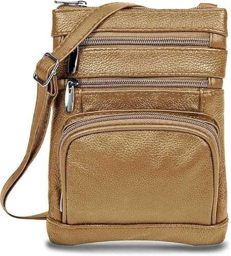 Krediz leather Crossbody Purses for Women, Multi Pocket Crossbody Purse with Adjustable Strap, Soft & Durable Leather Purse, Khaki, XL