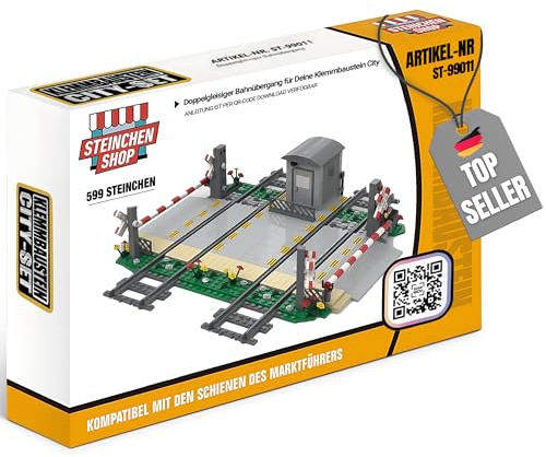 Großer Bahnübergang – 599 Klemmbausteine Erweiterung Set für Deine City | Zubehör für City Eisenbahn & Straßen – Geschenkset für Kinder & Anfänger - kompatibel mit Lego und anderen Marken