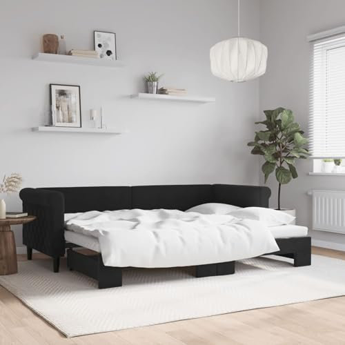 qohoio Tagesbett Ausziehbar Ausziehbett Bett Zum Ausziehen Sofa Bett Daybed Sofa Bett Mit Ausziehbett Schwarz 80x200 cm Samt - 3197768
