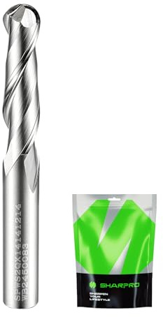 SHARPRO 1/4 Ball Nose CNC Router Bits 1/4 Inch Shank, Carbide Ballnose Up Cut Router Bit, End Mill for Wood, Aluminum, Engraving, 1 CL, 2-1/4 OVL