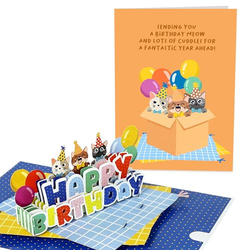 Central 23 Katzen Pop Up Karte Geburtstag – Birthday Meow – Süße 3D-Geburtstagskarte Für Männer Und Frauen – Popup Grußkarte Von Der Katze – Kommt Mit Aufklebern Und Umschlag