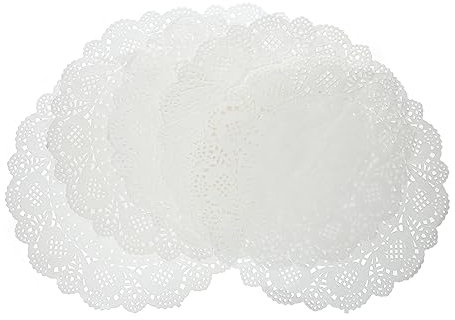 Ciieeo White Lace Round Paper Doilies Cake Paper Mat for Tableware Decor Baking for Christmas Events