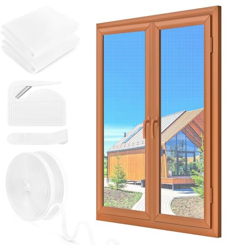 Zanzariera Finestra 2 Set - 150 x 150 CM - BIANCA, Non Richiede Foratura, CON Taglierina, Adesivo, Può Essere Tagliata su Misura