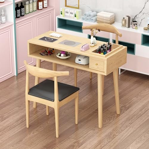 Tavolo per manicure professionale Stazione per unghie Scrivania per estetista con aspiratore elettrico per polvere,Scrivania e sedia per salone di bellezza in legno,con doppio spazio di archiviazion