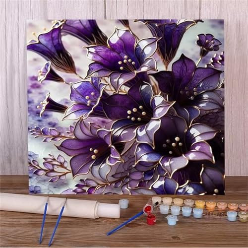 Malen Nach Zahlen Erwachsene,DIY Lila Lilie Paint by Numbers Kit mit Pinseln und Acrylfarben Handgemalt Ölgemälde Leinwand für Home Decor Mit Rahmen - 30x30cm