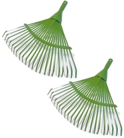 pokm toolsmarket - 2X Metall Laubbesen mit 22 flachen Zinken, Gartenrechen Laubrechen, Breite: 42cm, grüner Rechen Fächerbesen, Rasenrechen Metall ohne Stiel