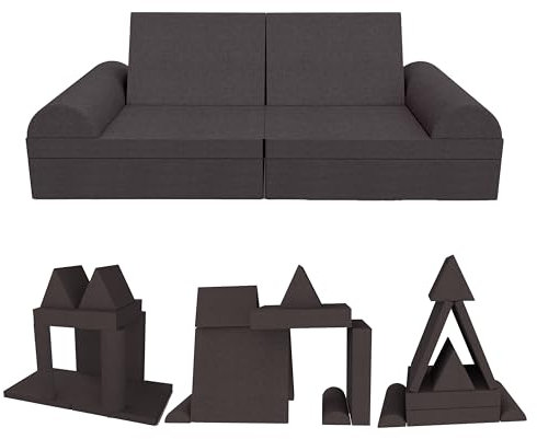 POKAR Spielsofa Kindersofa | Schaumstoff Bausteine | Spielsofa für Kinder mit Schlaffunktion Kuschelecke im Kinderzimmer | 6er Set mit Halbrundkissen | Anthrazit