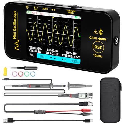 BSIDE Handheld Oscilloscope 10MHz Bandwidth Digital Oscilloscope 3.2'' TFT Display Portable Oscilloscope 48MSa/s Sampling Rate Trigger Function Auto/Nomal/Single for Fieldwork