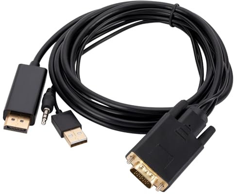 WOURRD Conector de cable VGA a DisplayPort, computadoras de escritorio, tarjetas gráficas y portátiles, sincronización de vídeo VGA a adaptador