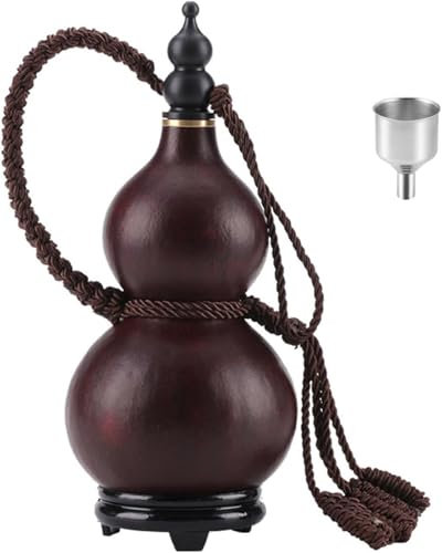 Calabash Wine Pot,Chinese Pumpkin for Drinks Holder 1pcs Portable Natural Gourd,Outdoor Water with Lid,Handicraft Jug Decor Jar for Liquors Daily Drinking Use,Home Decoration(500ML)