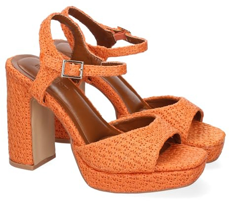 shoes&blues.es 91963 Sandalia de Tacon para Mujer, Comodas y Elegantes, Diseno Moderno con Pala Abierta y Cierre de Hebilla, Ideales para Primavera-Verano. Naranja Talla 39