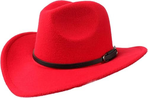 Fedora-Hut für Damen und Herren, breite Krempe, Herrenhut, rot, Medium