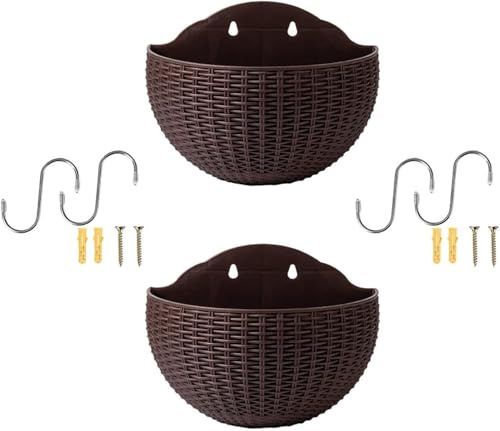 Yuecjian 2 Stück Blumenampel, Φ 21CM Wand Blumentopf, Hängende Pflanzgefäße, Wandampel Kunststoff für Innen Außen, Hängetopf für Pflanzen mit Ablaufauslass und 4 Haken, für Garten, Zaun, Terrasse