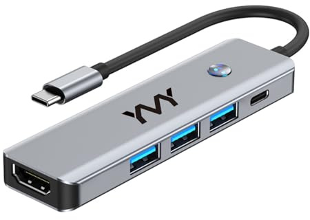 Hub USB C 5 en 1, adaptador multipuerto HDMI 4K60Hz con interruptor de apagado de pantalla, 5Gbps USB3.0, usb2.0 y PD 100W para MacBook Air/Pro, iPad, HP, Dell, Surface Book (Hub 5 en 1 con switch