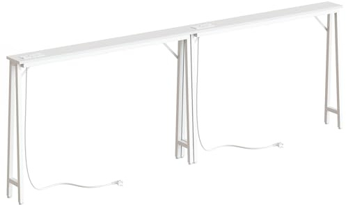 YATINEY Tavoli Consolle Ingresso Stretto 240 cm, Set di 2 Tavoli da Divano Ultrasottile con Stazione di Ricarica, per Ingresso, Corridoio, Dietro Divano, Bianco, XCT05L2CWW