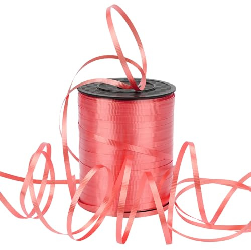 Dooozy 500 M/ 546 Yards Ringelband Geschenkband Set, 5MM Geschenkbänder für Geburtstag Luftballons Hochzeit Geschenkverpackung Florist Luftballon Schleifen und Saisonale Deko(Prägung Rot)