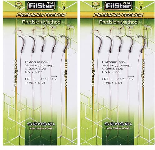 PRO FILSTAR 10 STK Angelhaken Set mit Vorfach - Method Feeder Haken N6 | Flechtschnur 10cm DIA0,25mm - Angeln Karpfen Zubehör - Hook with Bait Spike - Boilies Angelhaken Set - Sport Set Fishing Rig