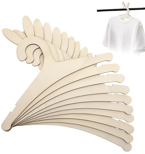 Larrel 10 Stück Baby Kleiderbügel aus Holz, 22,5 x 15,5cm Kleiderbügel Rutschfester Kinderkleiderbügel aus Holz Niedliche Hasenohren Haltbares HängendeKleiderbügel Rillen Design für Babies und Kinder