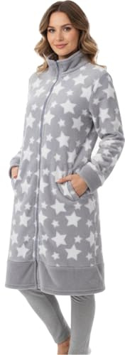 Viterbo Biancheria Vestaglia Donna Coral Fleece Invernale Con Cerniera LWW00088 (Grigio, M)