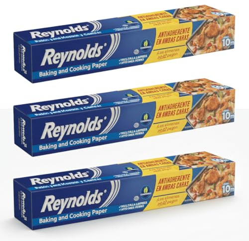 Reynolds Parchment Paper Roll Set of 3 (10m Each) – Premium Non-Stick Baking Paper, Greaseproof Kitchen Paper, Oven Safe, Microwave & Air Fryer Cooking Sheets, Ideal for Baking & Food Prep