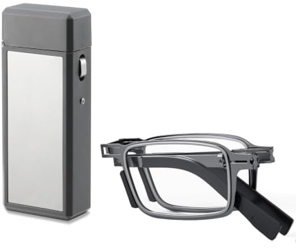 Hubeye Faltbare Lesebrille Metall Klappbar Rechteckig Tragbare Lesehilfe Klein Mini Klassisch Kompakte Anti Blaulicht Brille mit Hartes Brillenetui 3.00